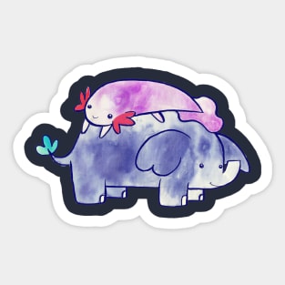 Axolotl and Little Elephant Watercolor Sticker